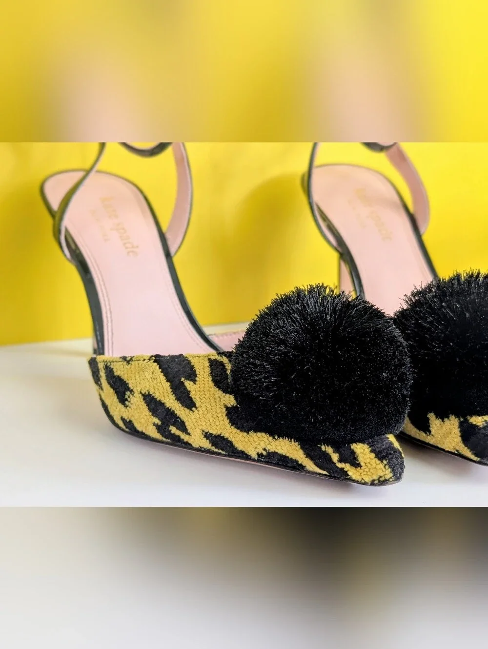Kate Spade New York Leopard Pom Pom Ankle Strap Stiletto Heels Size 8